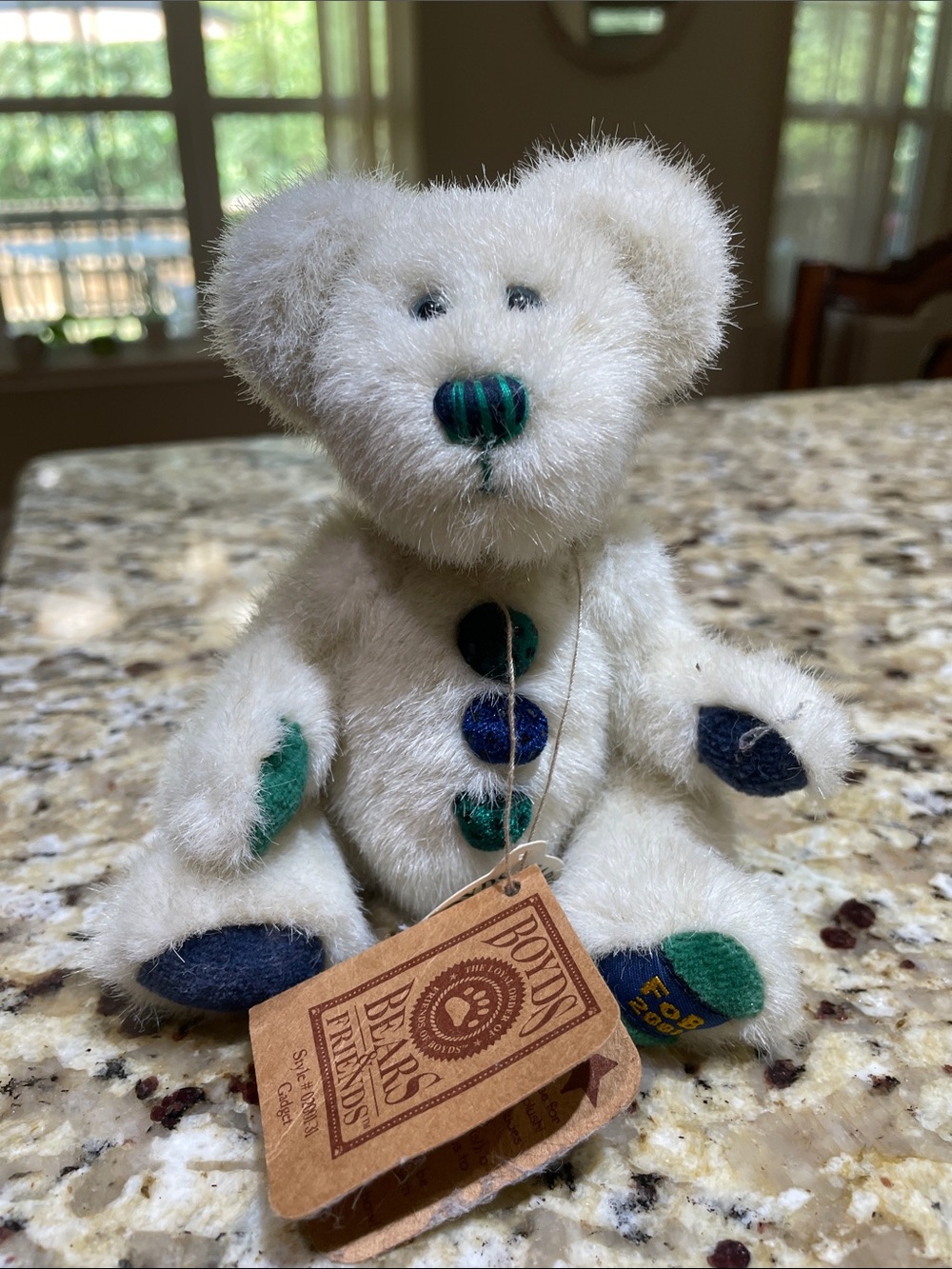Boyds Bears Cream Plush Teddy with Green and Blue Accents